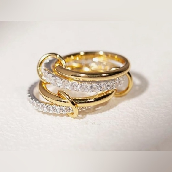 Interlocked Stackable Ring 14K Gold Plated Mixed Metal & Cubic Zirconia - BNIB - Picture 5 of 7